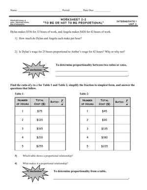 Proportional Relationships Worksheet