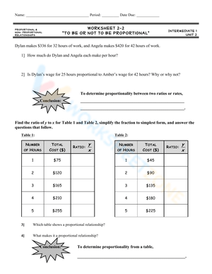 Proportional Relationships Worksheet