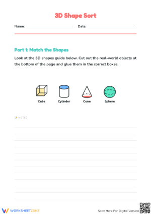 Printable 3D Shape Sort Worksheet | Grade Kindergarten