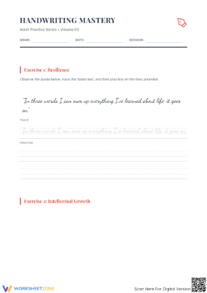 Printable Cursive Handwriting Worksheet | Grades 11-12