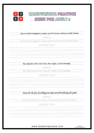 Printable Adult Handwriting Worksheet | Grade 11-12 English