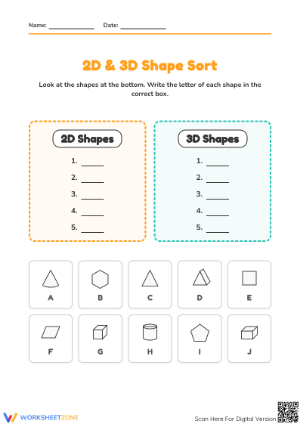 2D and 3D Shape Sort | Grade 2 Math Printable