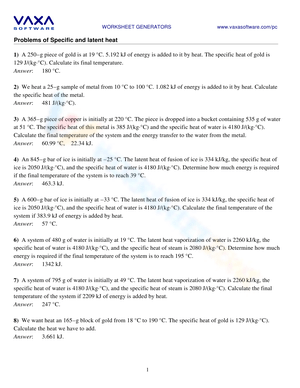 Latent and Specific Heat Problems Worksheet