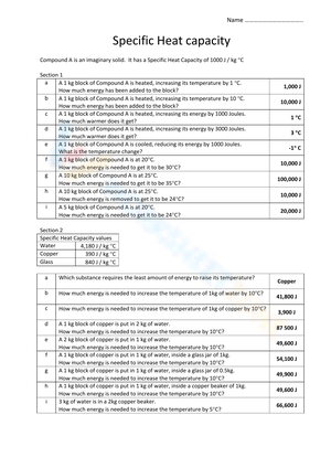 Specific Heat Capacity Practice Worksheet
