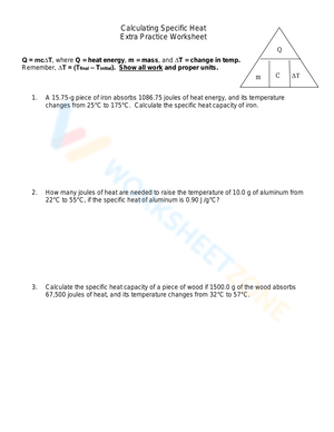 Calculating Specific Heat Worksheet
