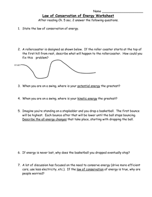 Law of Conservation of Energy Worksheet