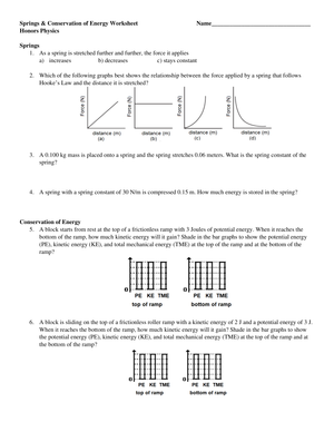 Springs Conservation of Energy Worksheet