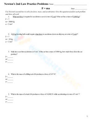 Newton's 2nd Law Practice Problems