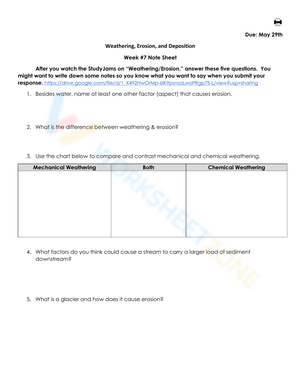 Weathering, Erosion, and Deposition Worksheet