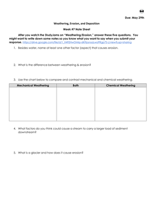 Weathering, Erosion, and Deposition Worksheet