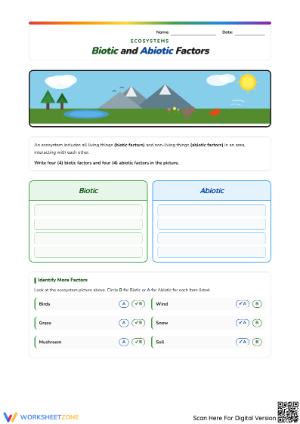 Biotic and Abiotic Factors Worksheet for Ecosystem Learning