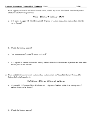 Limiting Reagent Practice Worksheet
