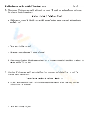 Limiting Reagent Practice Worksheet