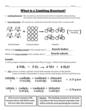 Limiting Reactant Definition Worksheet