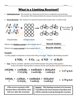 Limiting Reactant Definition Worksheet
