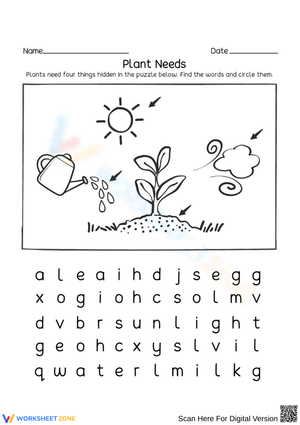Plant Needs - Word Search Worksheet