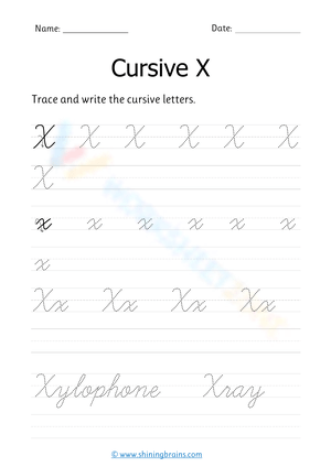 Learn Cursive X: Free Handwriting Worksheet