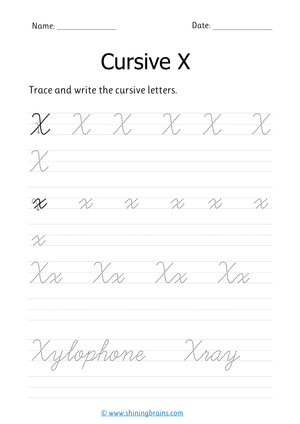 Printable Cursive X Worksheet | Grade 3 English