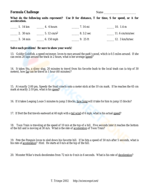 Free Printable Acceleration Worksheets Answers for Students