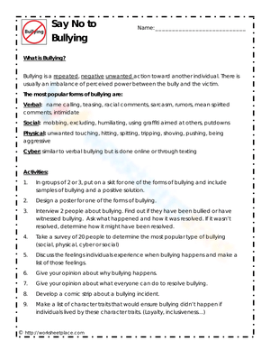 Say No to Bullying: A Worksheet on Bullying Prevention
