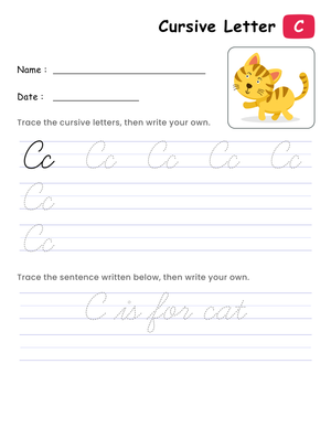 Cursive Letter C Practice Worksheet