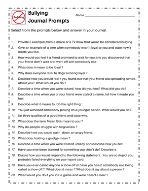Bullying Journal Prompts: Reflect and Prevent