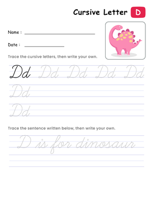 Cursive Letter D Practice Sheet