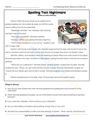 Spelling Test Nightmare Worksheet: Overcoming Test Anxiety