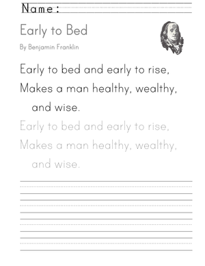 Early to Bed Handwriting Worksheet | Grade 3 Printable