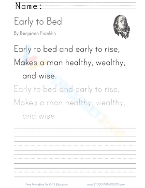 Early to Bed Handwriting Worksheet