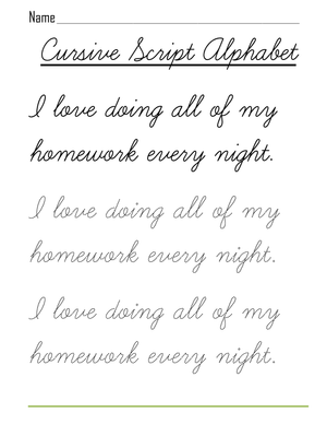 Cursive Script Alphabet Worksheet: Handwriting Practice
