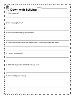 Down with Bullying: An Anti-Bullying Awareness Worksheet