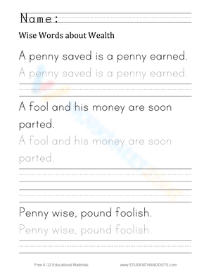 Wise Words About Wealth: Financial Literacy Worksheet