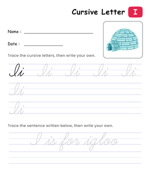 Cursive Letter I Practice Worksheet