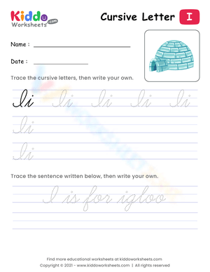 Cursive Letter I Practice Worksheet