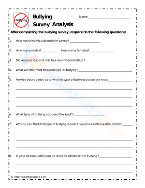 Bullying Survey Analysis Worksheet: Understanding Bullying