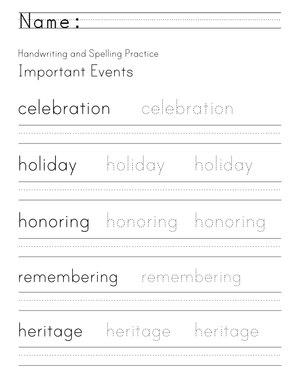 Important Events Handwriting & Spelling Practice 