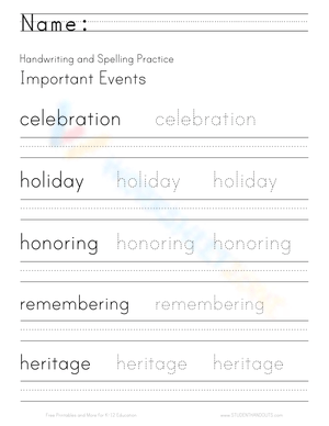 Important Events Handwriting & Spelling Practice 