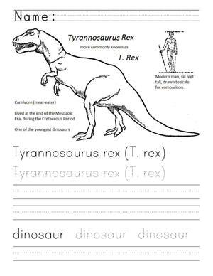 Printable T-Rex Handwriting Worksheet | Grade 2