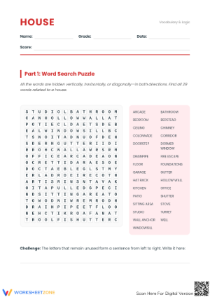 Printable House Vocabulary Worksheet | Grade 5 ELA