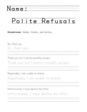 Polite Refusals Handwriting | Grade 3-4 Essential