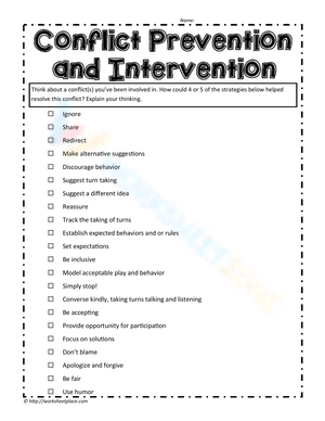 Conflict Prevention and Intervention Worksheet
