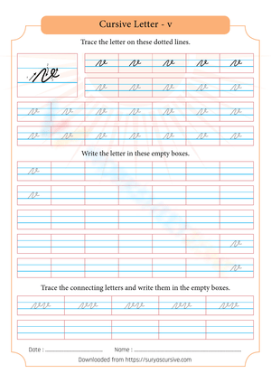 Practice Cursive Letter V Worksheet