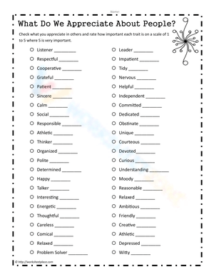 Appreciating Others: Qualities We Value Worksheet