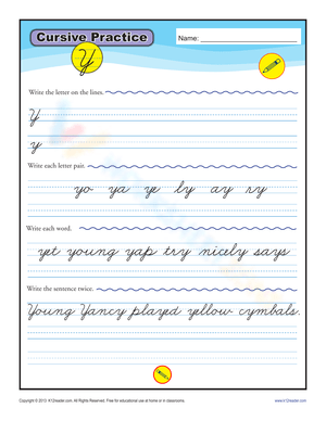 Cursive Practice: Letter Y Worksheet