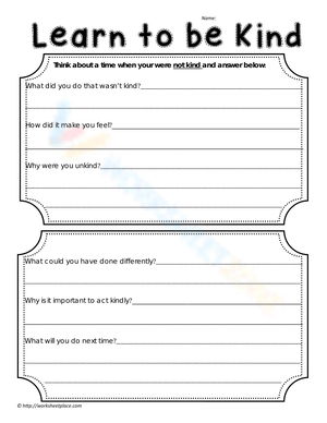 Learn to Be Kind Worksheet for Students