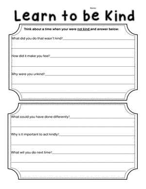 Learn to Be Kind Worksheet for Students