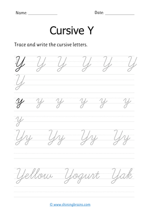 Grade 2 Cursive Y — Printable No-Prep Worksheet