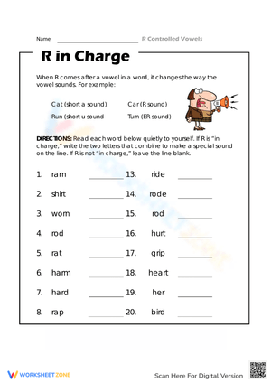 R in Charge Vowel Practice Sheet
