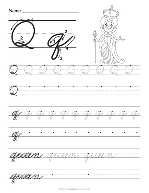 Cursive Letter Q Practice Worksheet